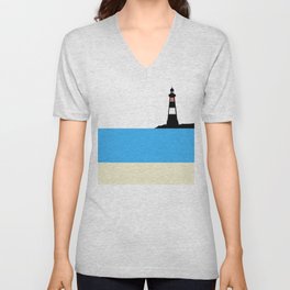 Colorful Beach Lighthouse Art - Beacon V Neck T Shirt