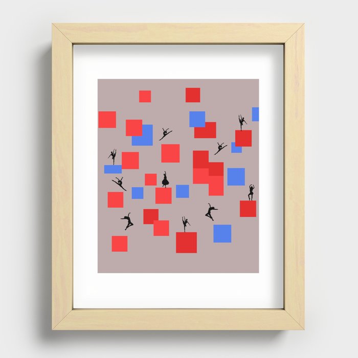 Dancing like Piet Mondrian - Composition in Color A. Composition with Red, and Blue on the light brown background Recessed Framed Print