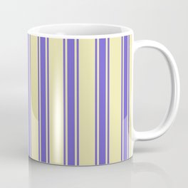 [ Thumbnail: Pale Goldenrod and Slate Blue Colored Striped/Lined Pattern Coffee Mug ]