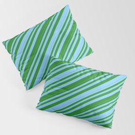 [ Thumbnail: Light Sky Blue and Forest Green Colored Lines/Stripes Pattern Pillow Sham ]