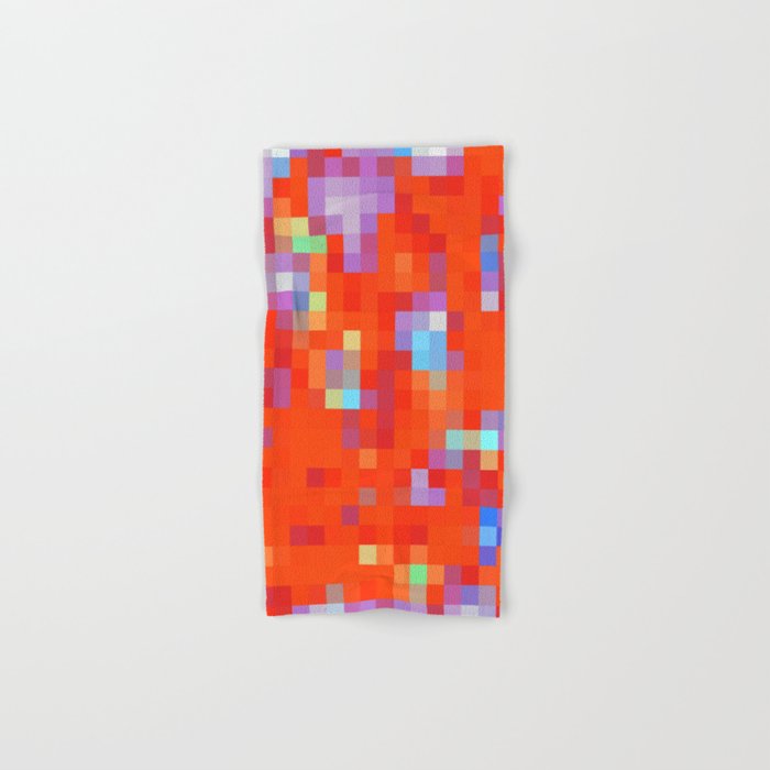 geometric pixel square pattern abstract background in red blue Hand & Bath Towel