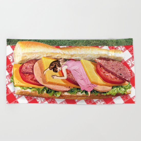 OUT TO LUNCH Beach Towel