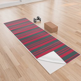 [ Thumbnail: Crimson and Dark Slate Gray Colored Lines Pattern Yoga Towel ]