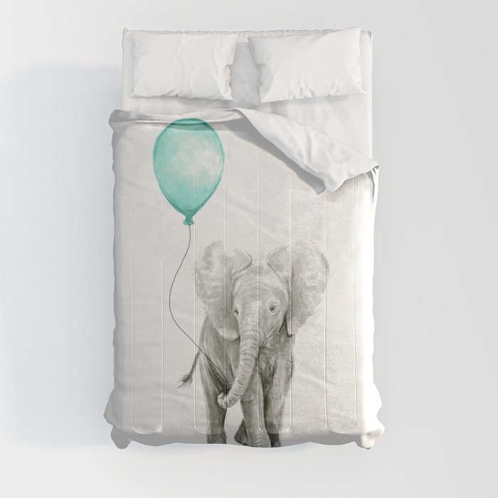 Baby Elephant with Aqua Balloon Comforter