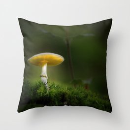 Brightly lit fungus in the forest Throw Pillow
