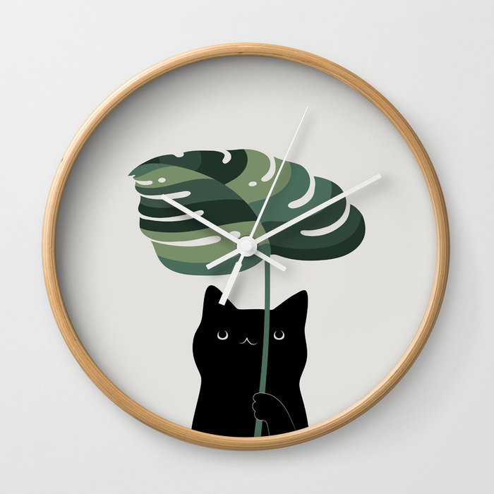 Cat and Plant 16 Wall Clock