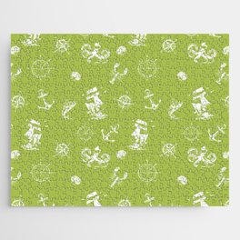 Light Green And White Silhouettes Of Vintage Nautical Pattern Jigsaw Puzzle