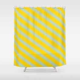 [ Thumbnail: Yellow & Light Blue Colored Lined/Striped Pattern Shower Curtain ]
