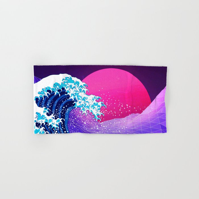 Synthwave Space: The Great Wave off Kanagawa #2 Hand & Bath Towel