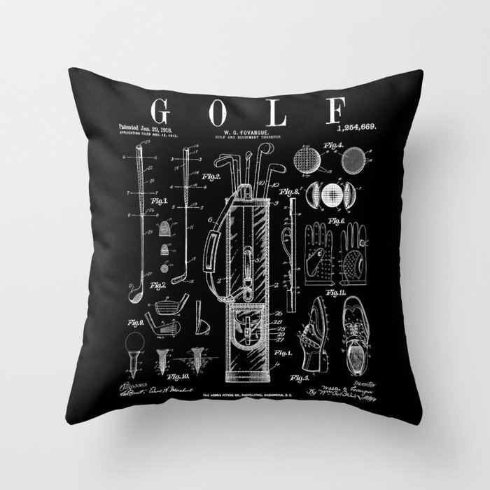 Golf Club Golfer Old Vintage Patent Drawing Print Throw Pillow