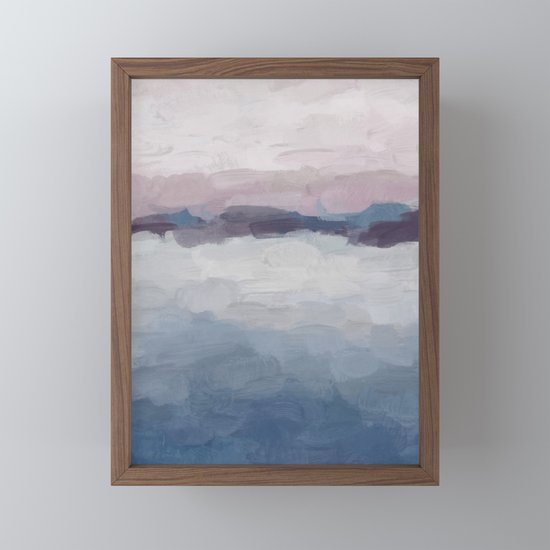 Plum Purple Lavender Blue Abstract Painting Ocean Waves Cloud Horizon Modern Wall Art Digital Framed Mini Art Print By Rachelelise