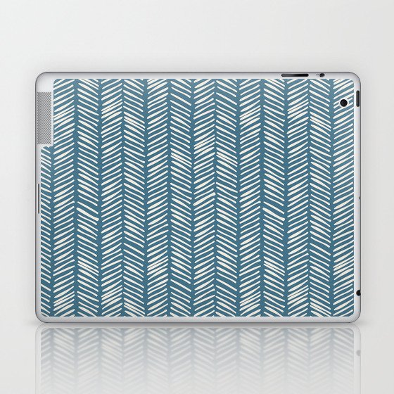 Handrawn Herringbone - Alabaster White on Inky Blue Laptop & iPad Skin