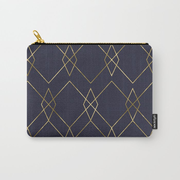 Gold Geometric Navy Blue Carry-All Pouch