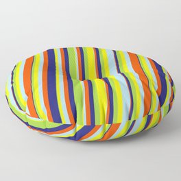 [ Thumbnail: Eye-catching Green, Yellow, Light Blue, Red & Midnight Blue Colored Lines/Stripes Pattern Floor Pillow ]