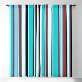 [ Thumbnail: Brown, Dark Turquoise, Light Cyan, Sky Blue, and Black Colored Lines/Stripes Pattern Blackout Curtain ]