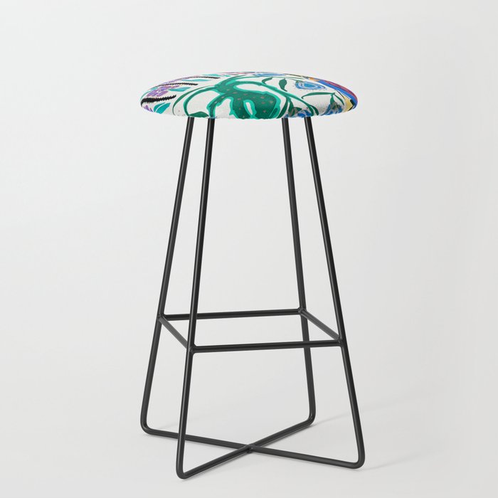 Retro Colorful Flower Market Vintage Floral Abstract Bar Stool