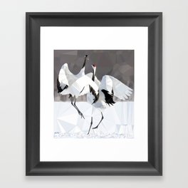Japanese Red Crowned Cranes Dance Low Poly Geometric  Framed Art Print