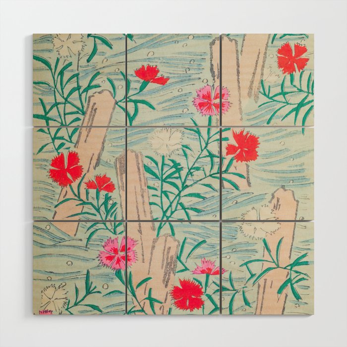 Wildflowers Floral Print Vintage Japanese Retro Pattern Wood Wall Art