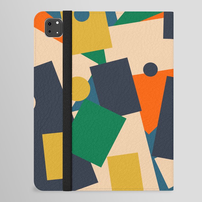 Retro Modern Geometric Dot Patchwork Abstract Blue Green Mustard Orange Beige iPad Folio Case