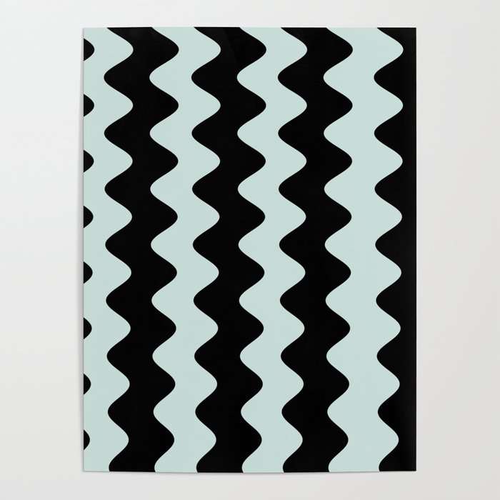 Black and Pastel Blue Wavy Ripple Stripe Pattern - Coloro 2022 Popular Color Pure Water 088-88-09 Poster