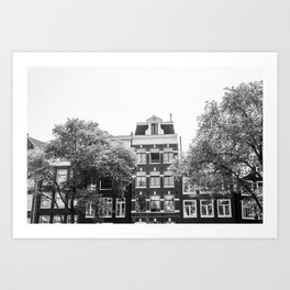 Canal houses in Amsterdam, cityscape in black and white || The Netherlands, travel photography Art Print
