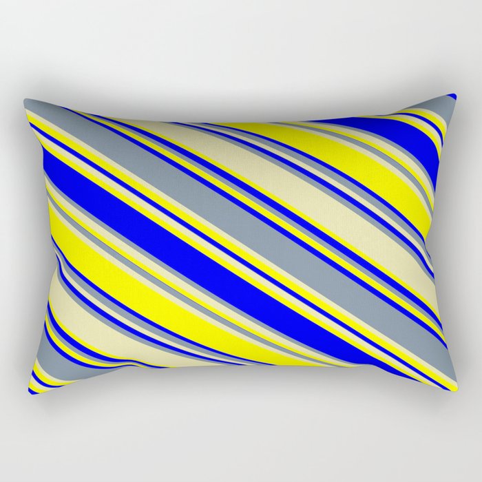Light Slate Gray, Pale Goldenrod, Yellow, and Blue Colored Striped Pattern Rectangular Pillow