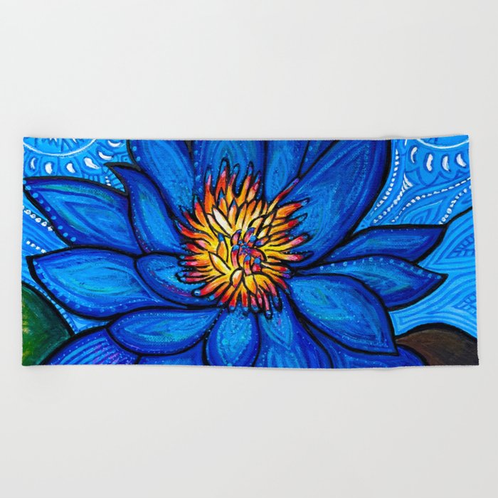 Voice: Throat Chakra Blue Lotus Meditation Beach Towel