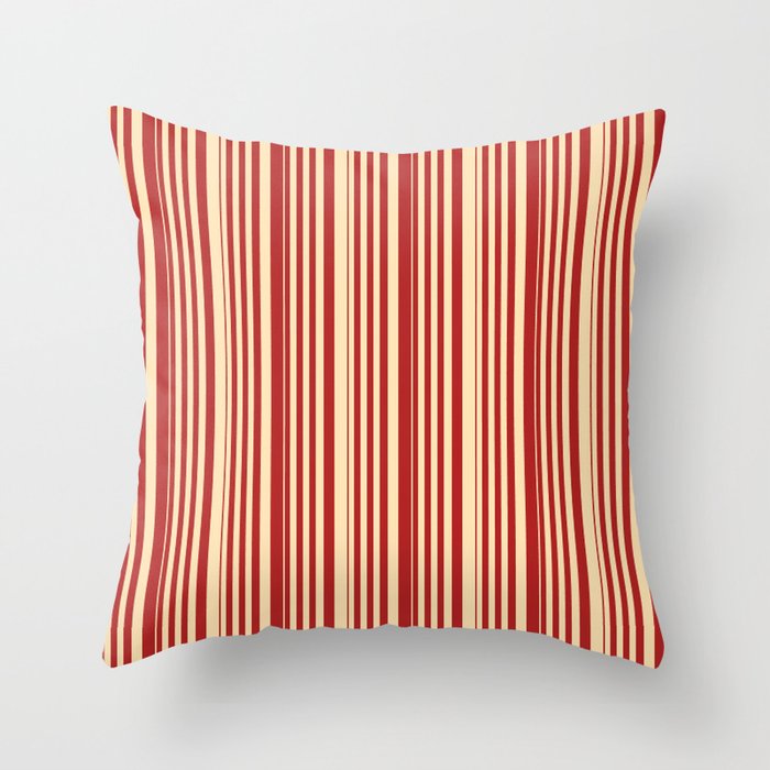 Red & Beige Colored Stripes/Lines Pattern Throw Pillow