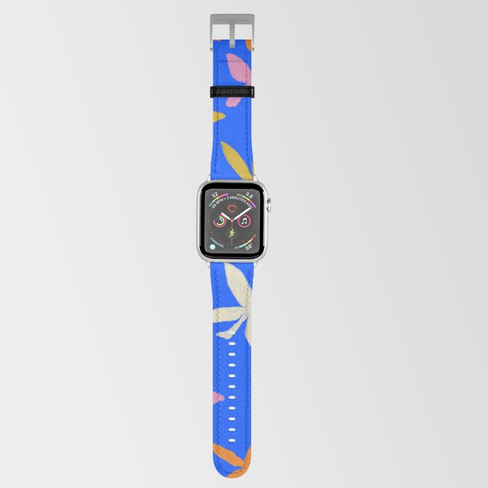 Colorful Flowers on Neon Cobalt Blue Apple Watch Band