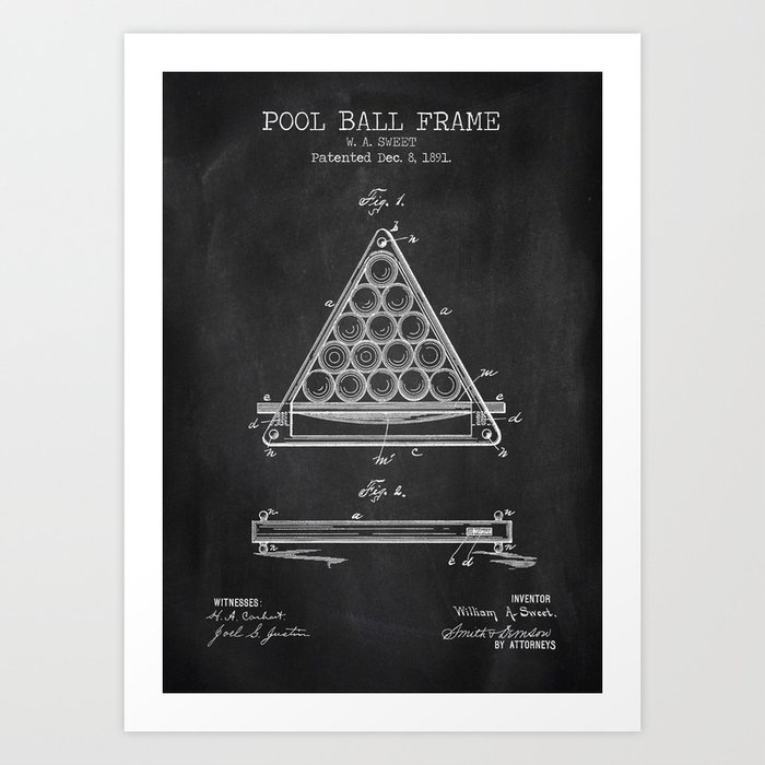 Pool Ball Frame chalkboard patent Art Print