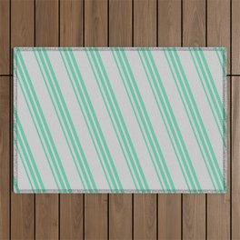 [ Thumbnail: Light Gray and Aquamarine Colored Striped Pattern Outdoor Rug ]
