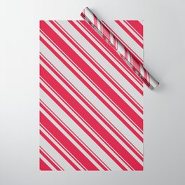 [ Thumbnail: Light Grey and Crimson Colored Lines/Stripes Pattern Wrapping Paper ]