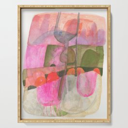 Between dusk and dawn. Watercolor. Temporary abstract art. Pink and Green. Serving Tray