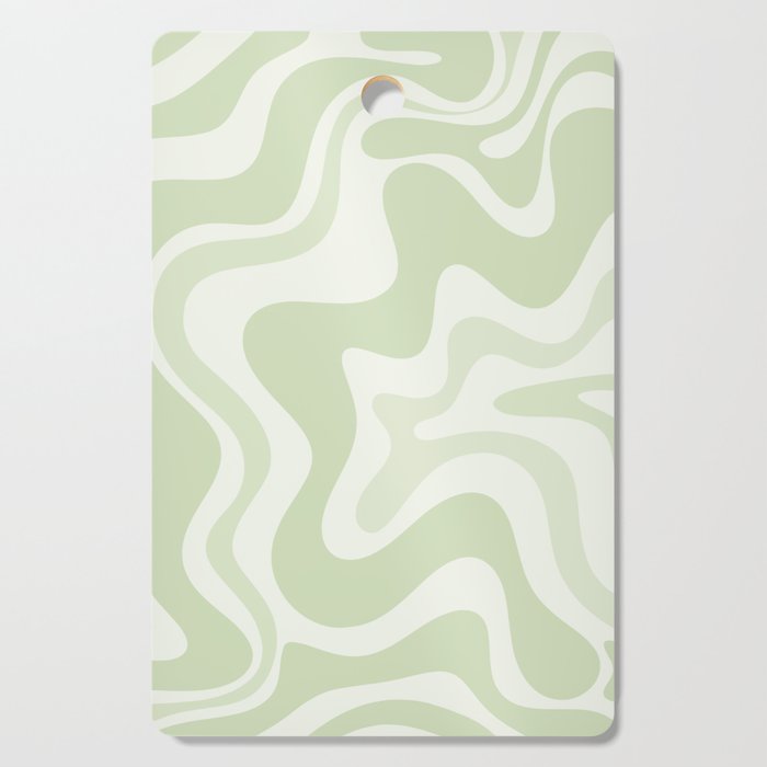Retro Liquid Swirl Abstract Pattern in Pale Sage Green Cutting Board