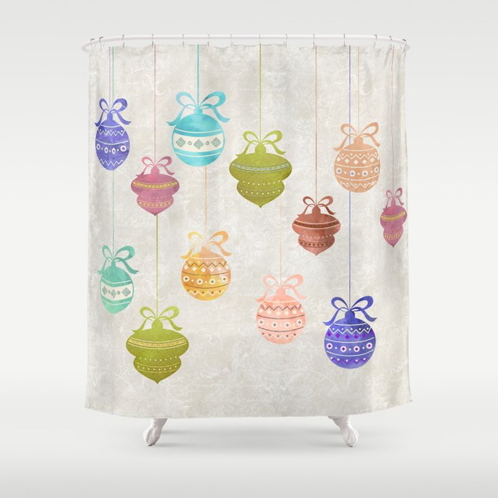 Colorful Watercolor Christmas Ornaments Shower Curtain