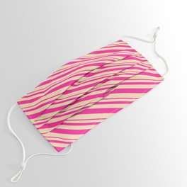 [ Thumbnail: Deep Pink and Tan Colored Lined/Striped Pattern Face Mask ]