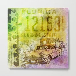 Classic Car Sunshine State Nostalgic Road Trip Mixed Media Art Metal Print | Travel, Car, Classiccar, Sunshinestate, Art, Usa, Historic, America, Painting, Motor 