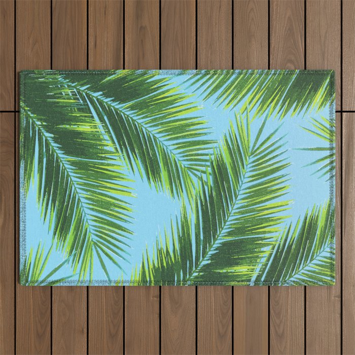 Tropical Palm Leaf Pattern 2 - Tropical Wall Art - Summer Vibes - Modern, Minimal - Green, Blue Outdoor Rug
