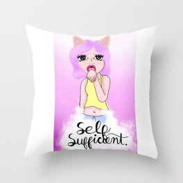 Self Sufficient Kitty Throw Pillow