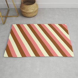 [ Thumbnail: Light Coral, Brown & Light Yellow Colored Lined/Striped Pattern Rug ]