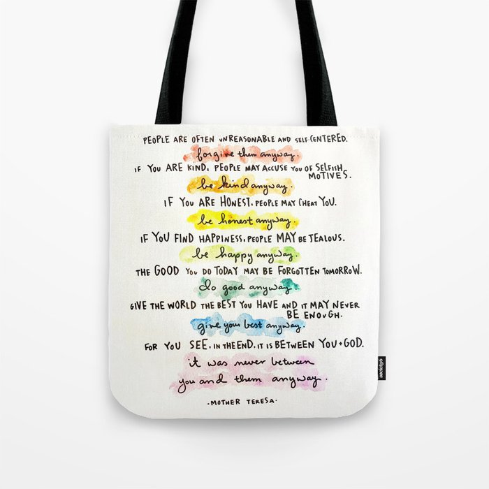 Mother Teresa - Do it Anyway Poem Tote Bag