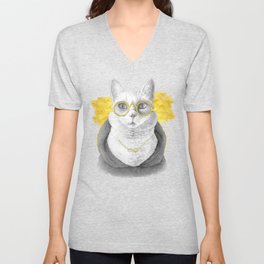 Charcoal Cat V Neck T Shirt
