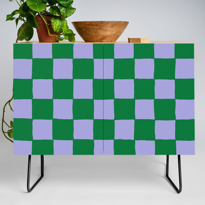 Retro Hand-Painted Checker in Green + Violet Credenza