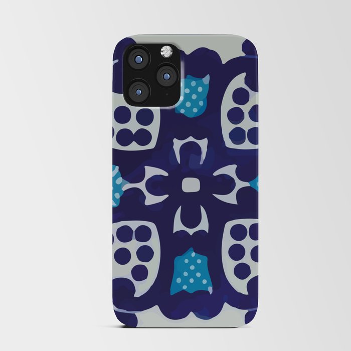 Blue classic geometric cross pattern mexican talavera iPhone Card Case