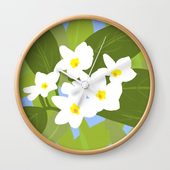 Jungle Flowers Retro Modern Floral Wall Clock