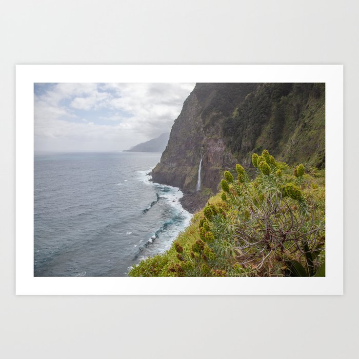 Spectacular Steep Coast with Waterfall | Madeira Art Print