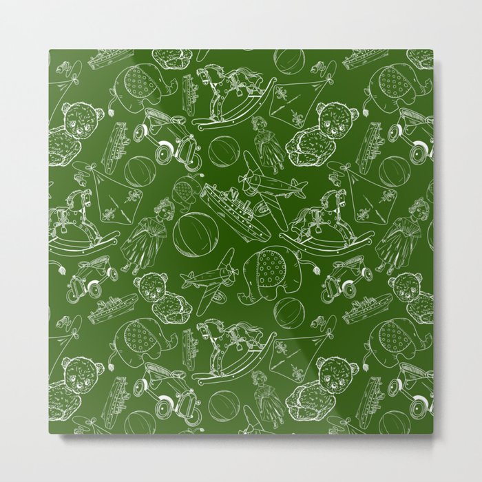 Green and White Toys Outline Pattern Metal Print