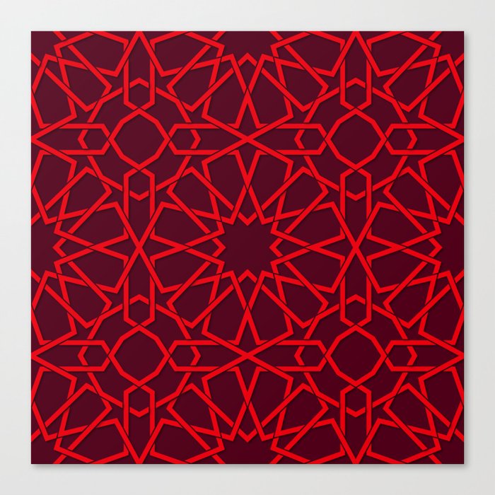 Red Color Arab Square Pattern Canvas Print