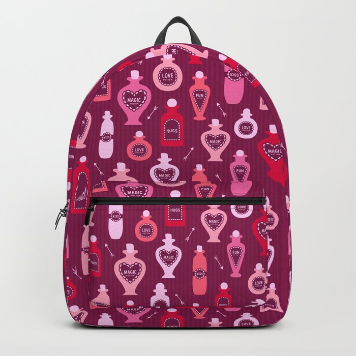Retro Valentine's magic potion bottles burgundy pattern Backpack