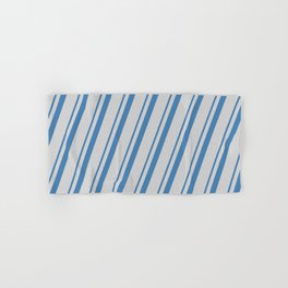 [ Thumbnail: Blue & Light Gray Colored Striped/Lined Pattern Hand & Bath Towel ]